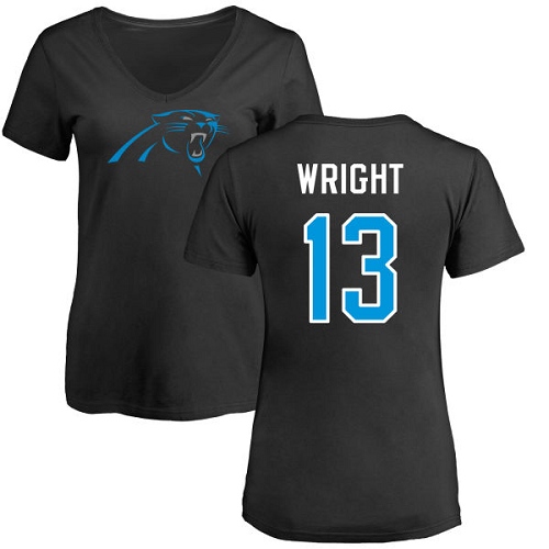 Carolina Panthers Black Women Jarius Wright Name and Number Logo Slim Fit NFL Football #13 T Shirt->women nfl jersey->Women Jersey